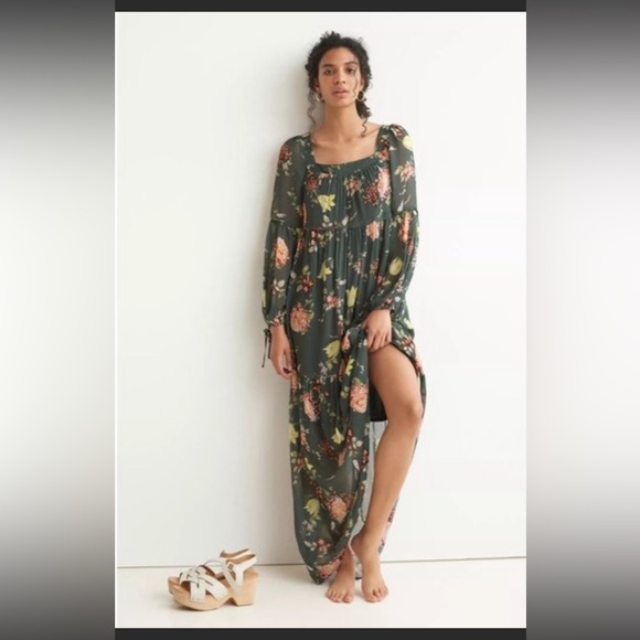 Anthropologie Dresses Sale Anthropologie Evelin Floral Tie Sleeve Tiered Square Neck Maxi